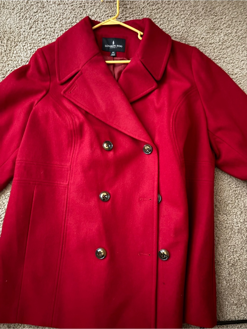 London Fog Women's Bright Red Double-Breasted Pea Coat